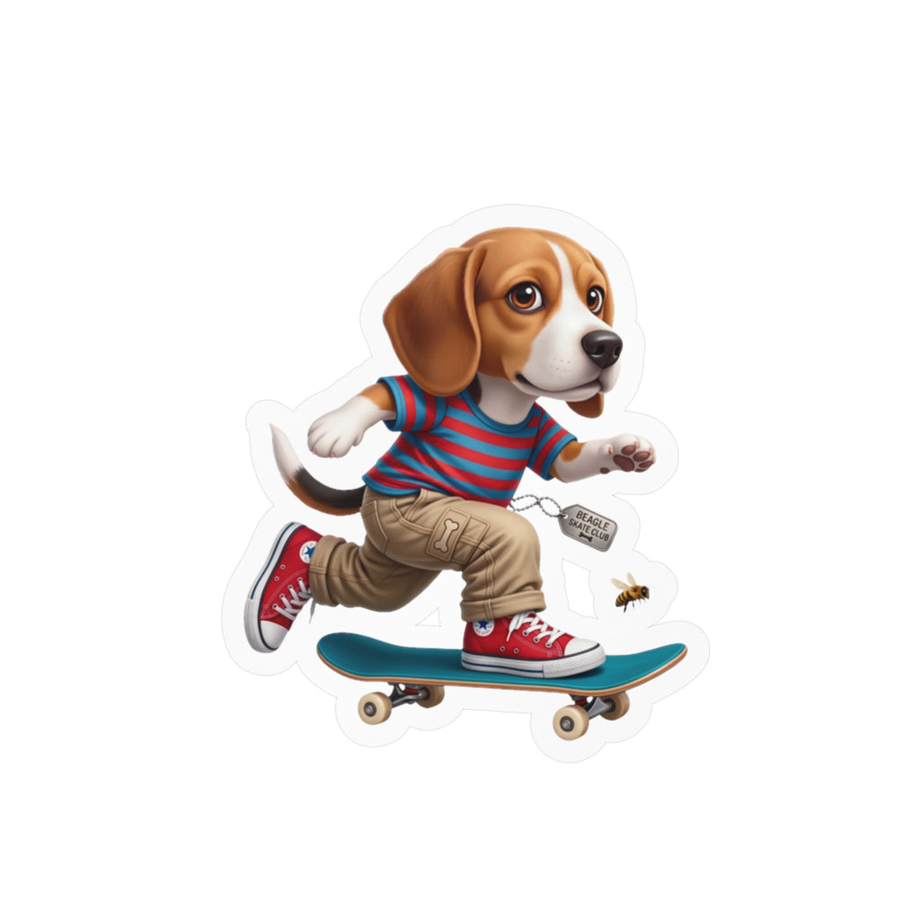 Skateboarding Beagle Sticker — Cute Vinyl Kiss-Cut Decal for Laptops, Water Bottles & Windows