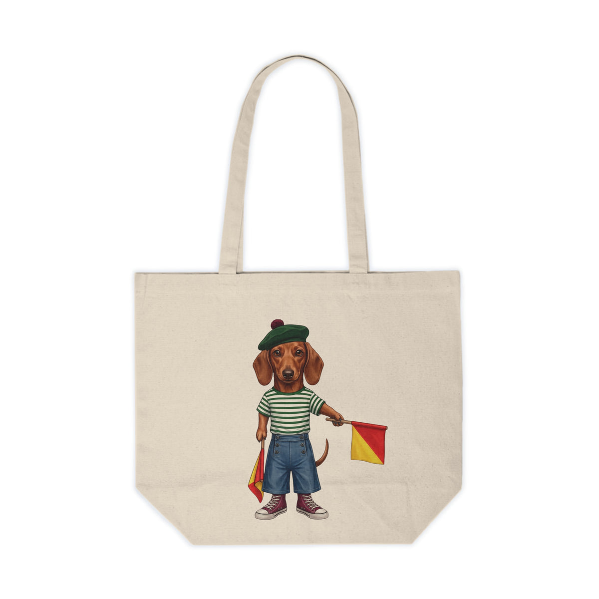 Semaphore Dachshund Canvas Tote Bag – Letter B - Coastal Nautical Shoulder Bag