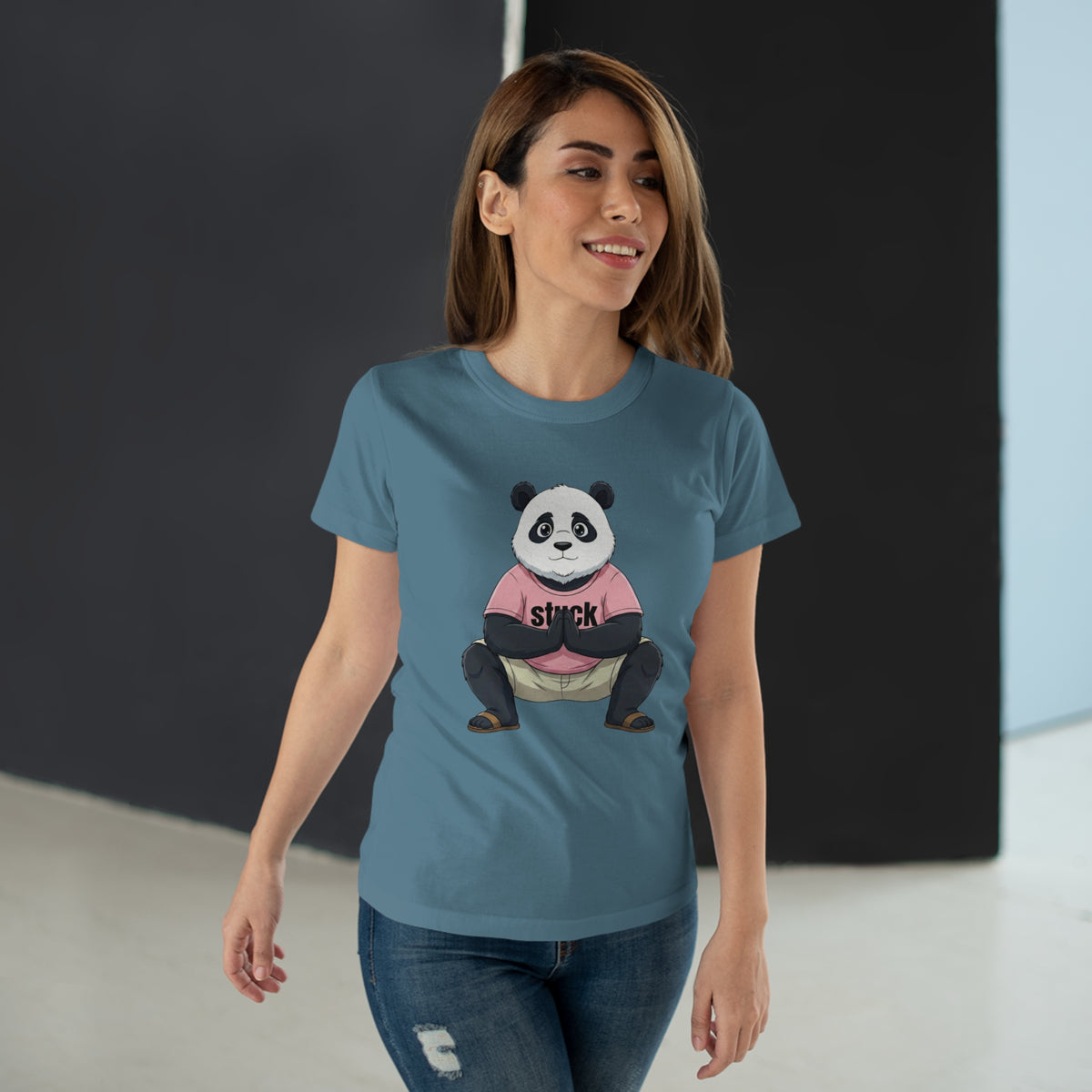 Stuck Panda Graphic T-Shirt – Zen Yoga Malasana Squat Tee