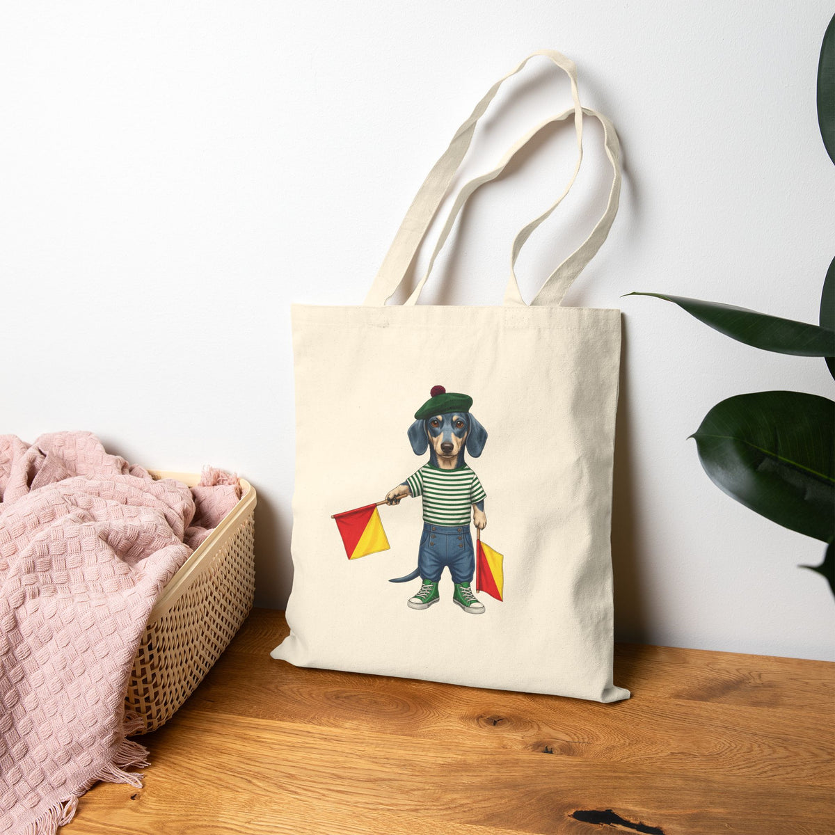 Semaphore Dachshund ‘B’ Heavyweight Canvas Tote Bag | Dispatches from Australia