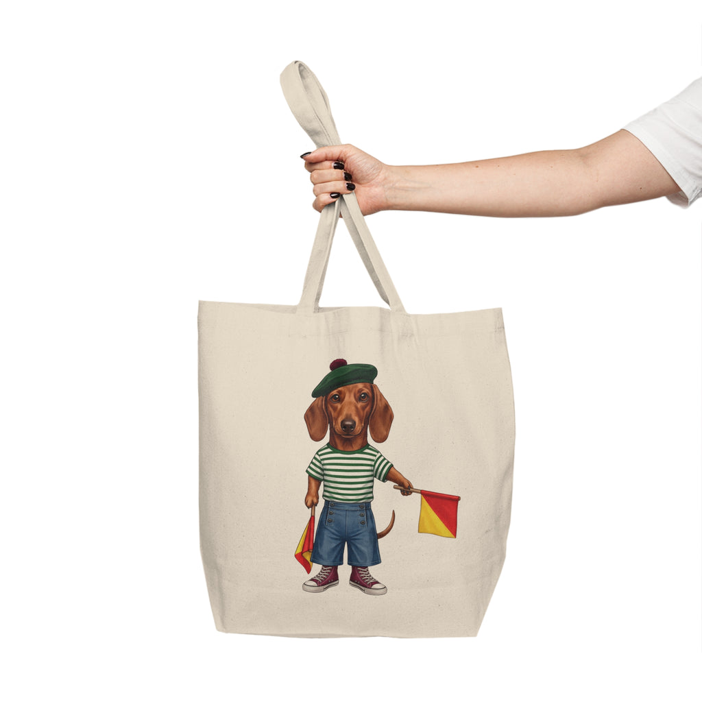 Semaphore Dachshund Canvas Tote Bag – Letter B - Coastal Nautical Shoulder Bag