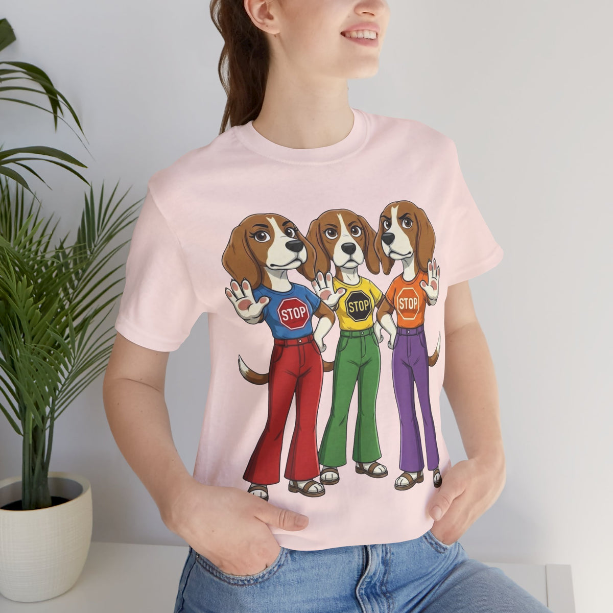 Beagle Stop Sign Trio T-Shirt — Say No to Gender Violence