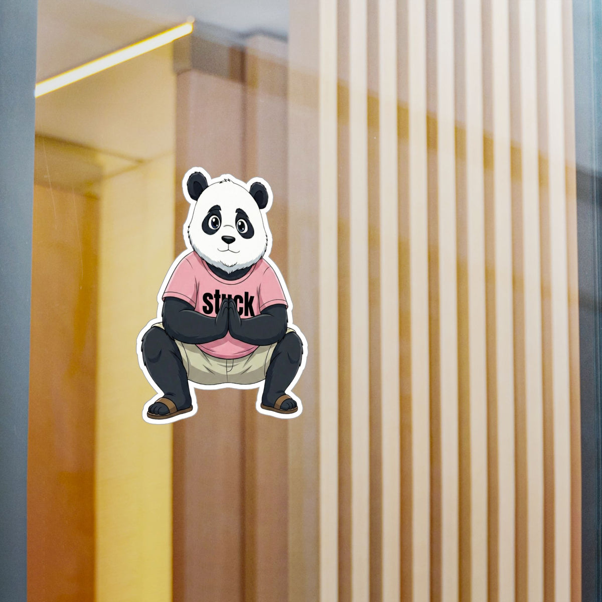 Stuck Panda Vinyl Sticker – Waterproof Zen Yoga Decal for Laptops & Water Bottles