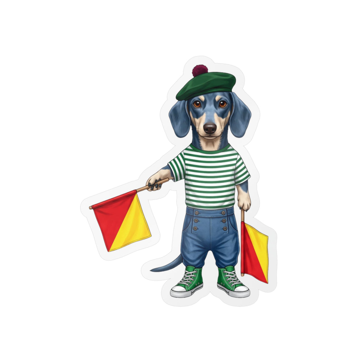 Semaphore Dachshund ‘B’ Die-Cut Vinyl Sticker | Wild Follies: Dispatches from Australia