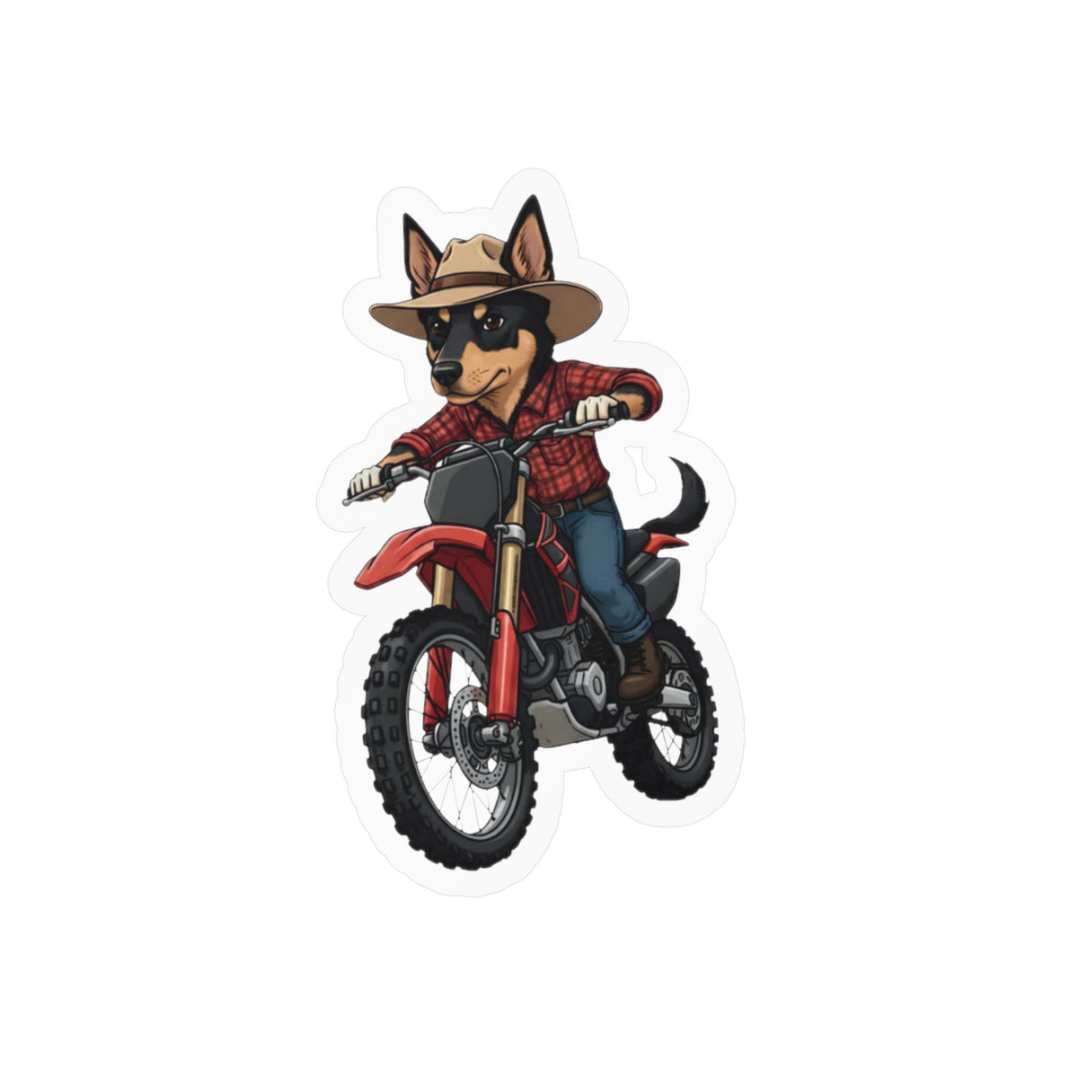 Dirt Bike Kelpie Vinyl Sticker — Kiss-Cut Decal for Helmets, Laptops & Water Bottles