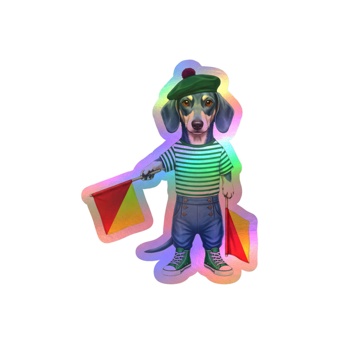Semaphore Dachshund ‘B’ Die-Cut Vinyl Sticker | Wild Follies: Dispatches from Australia
