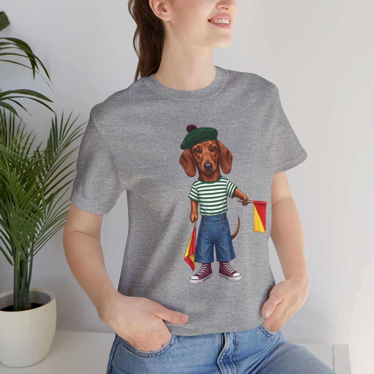 Semaphore Dachshund Graphic Unisex T-Shirt – Letter B | Maritime Signal Dog Tee