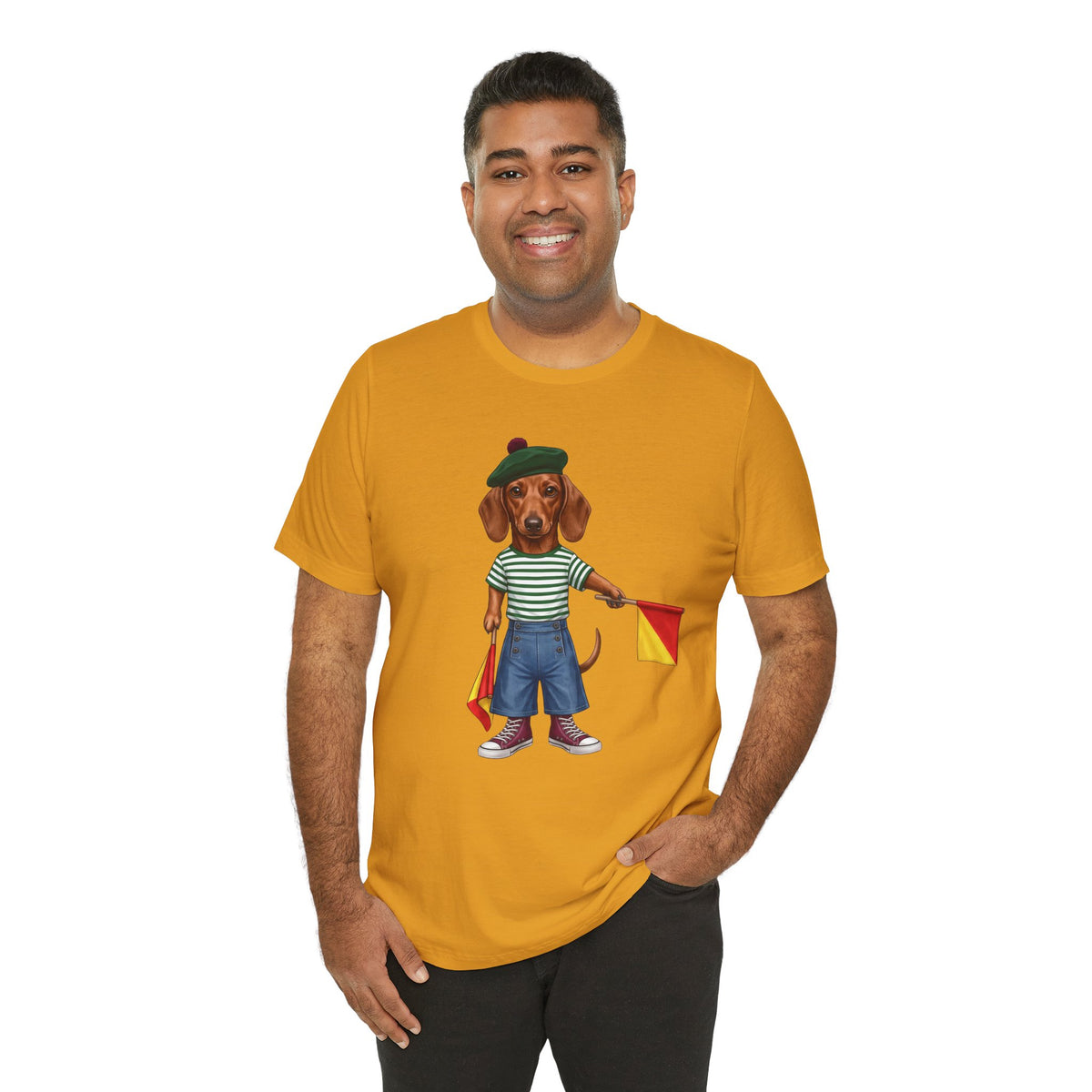 Semaphore Dachshund Graphic Unisex T-Shirt – Letter B | Maritime Signal Dog Tee