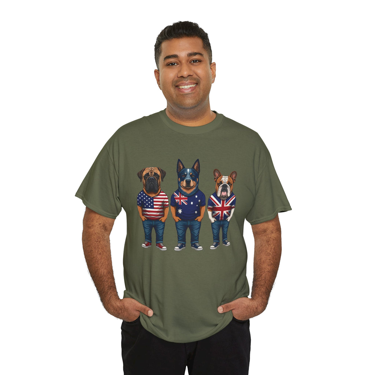 AUKUS Line-Up Tee - USA, Australia & UK Flag Dogs