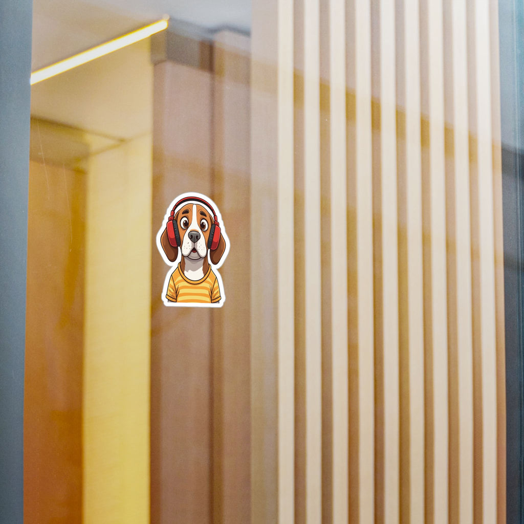 The Startled Hound - Beagle with Headphones Kiss-Cut Vinyl Sticker