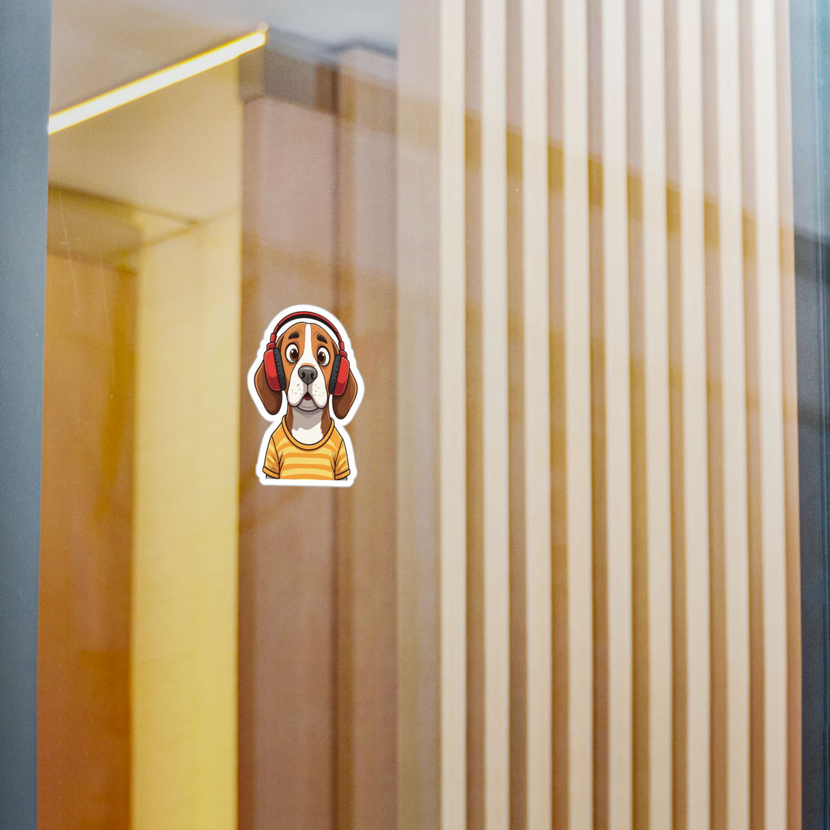The Startled Hound - Beagle with Headphones Kiss-Cut Vinyl Sticker