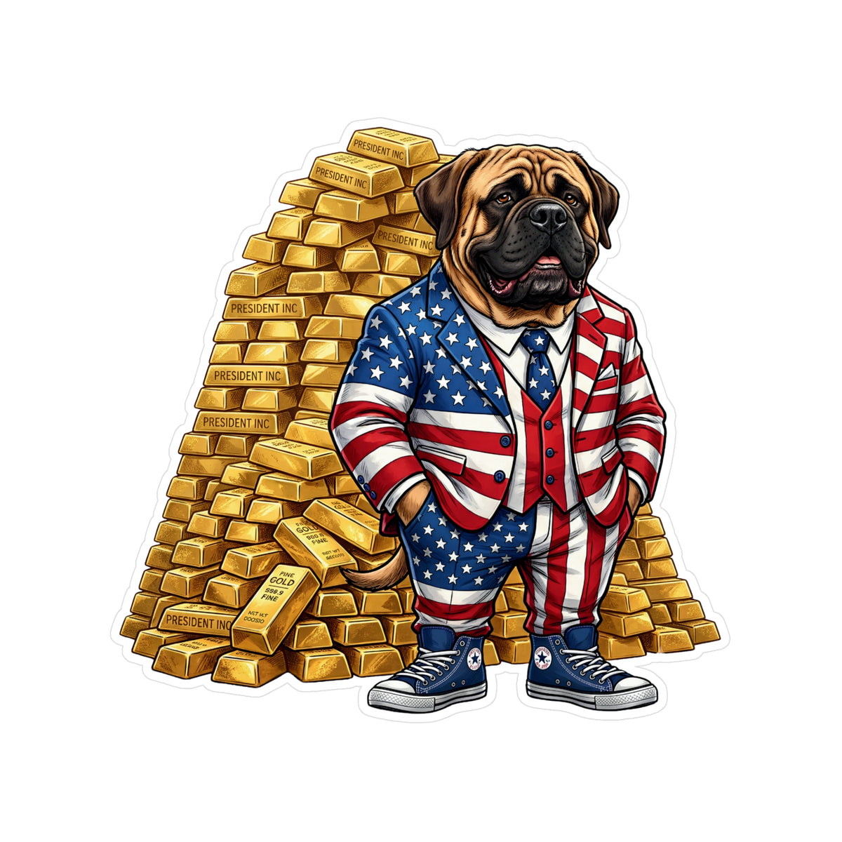President Inc. - Satirical American Mastiff Gold Vault Vinyl Sticker