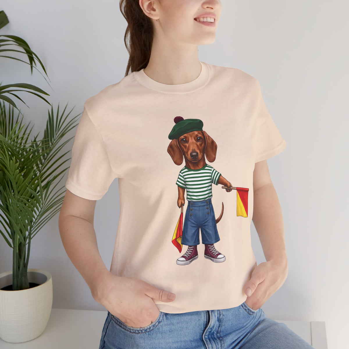 Semaphore Dachshund Graphic Unisex T-Shirt – Letter B | Maritime Signal Dog Tee
