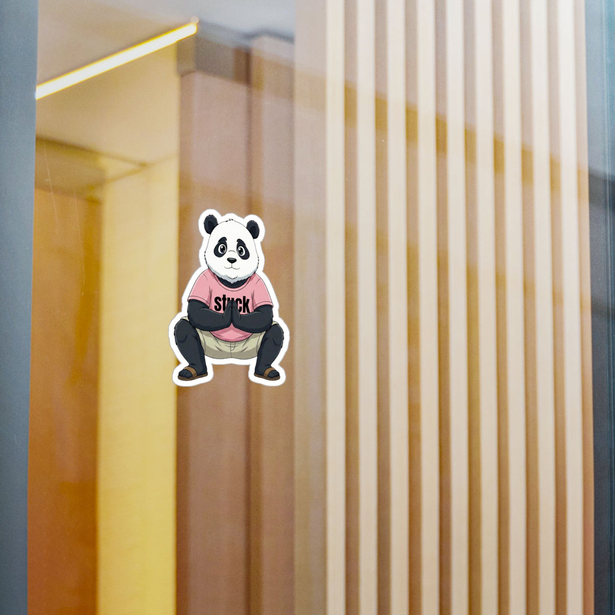 Stuck Panda Vinyl Sticker – Waterproof Zen Yoga Decal for Laptops & Water Bottles