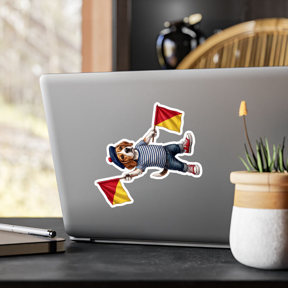 Semaphore Beagle ‘Letter K’ Vinyl Sticker – Waterproof Nautical Dog Decal | Wild Follies
