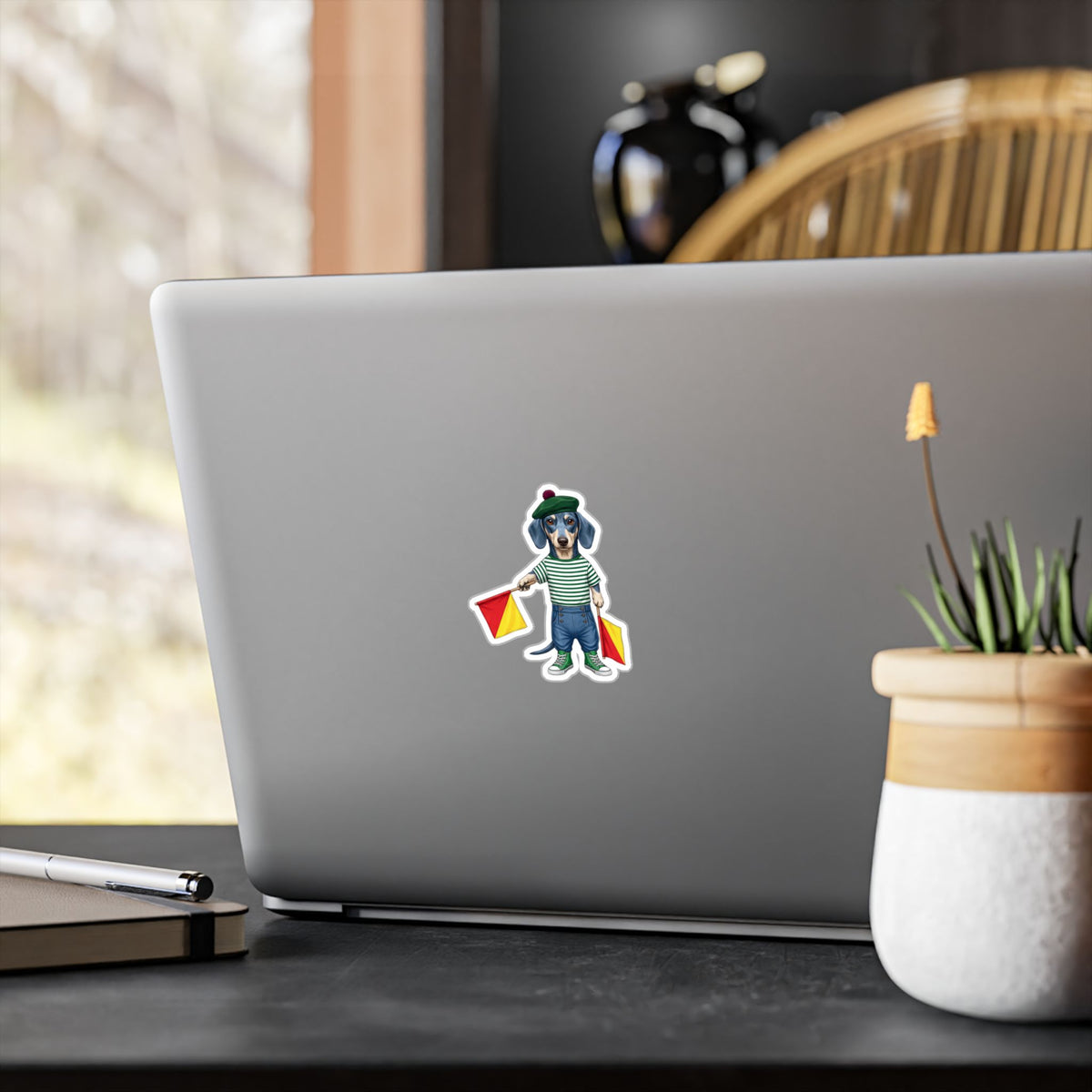 Semaphore Dachshund ‘B’ Die-Cut Vinyl Sticker | Wild Follies: Dispatches from Australia