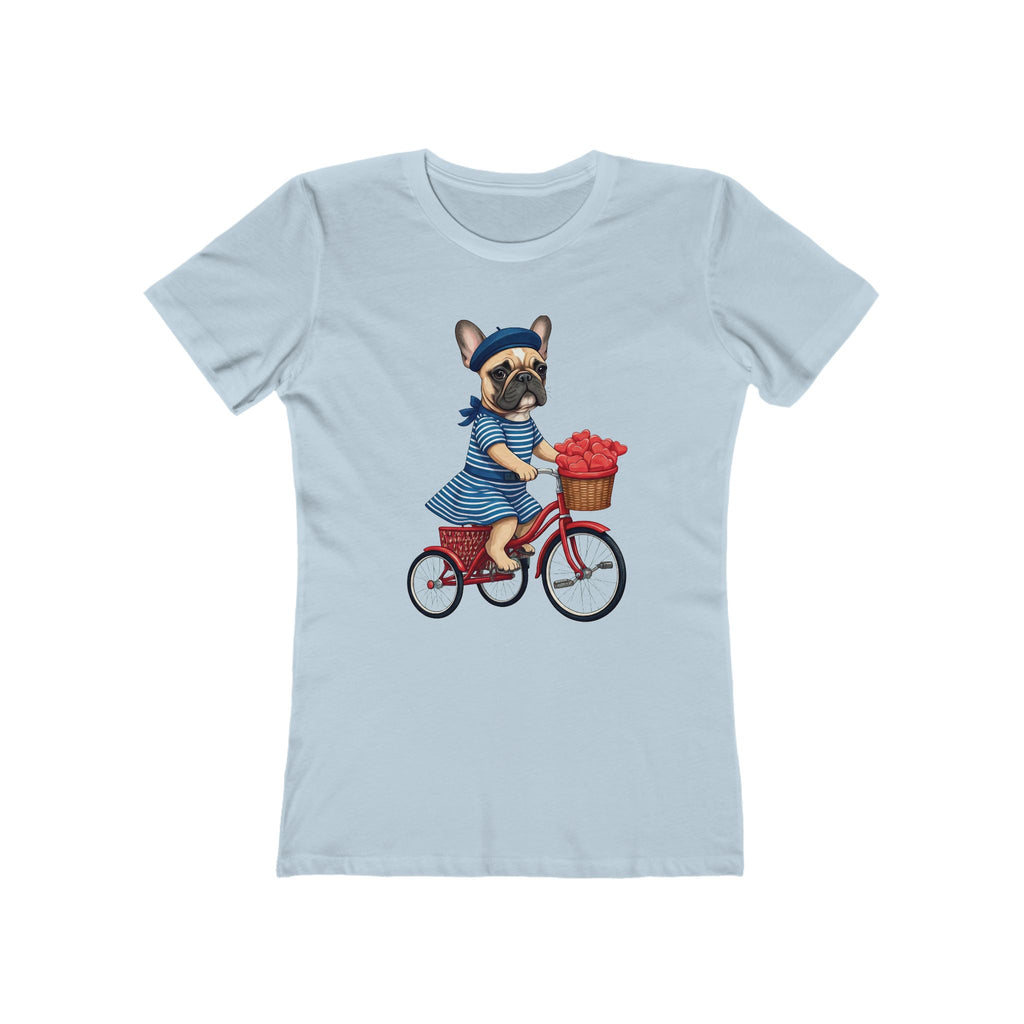 French Bulldog Bicycle Tee — Cute Women’s Graphic Shirt with Dog on Bike