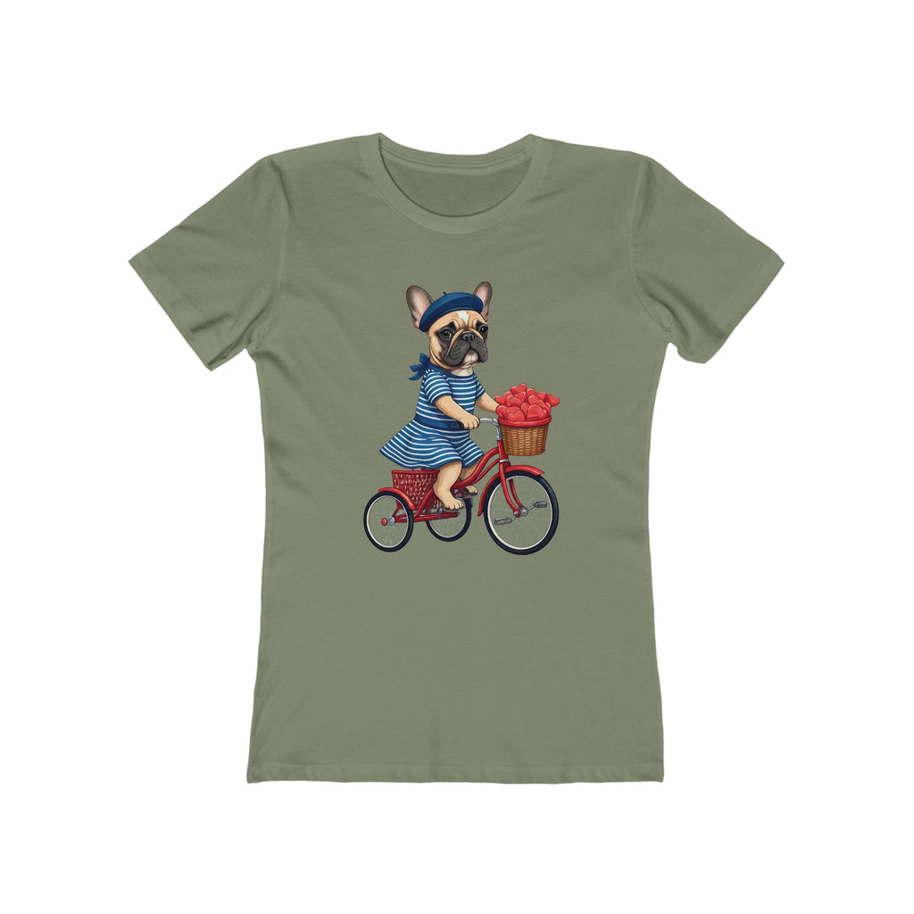 French Bulldog Bicycle Tee — Cute Women’s Graphic Shirt with Dog on Bike
