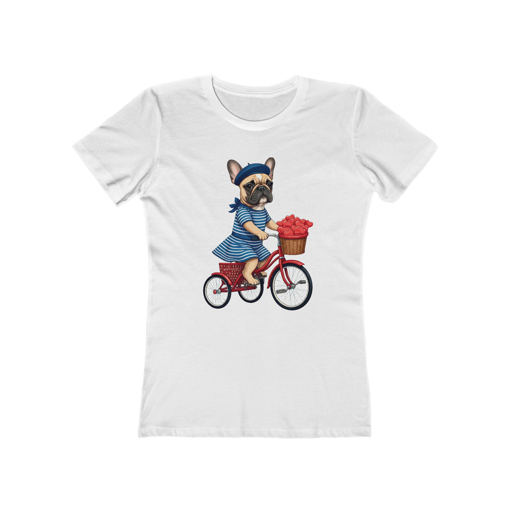 French Bulldog Bicycle Tee — Cute Women’s Graphic Shirt with Dog on Bike