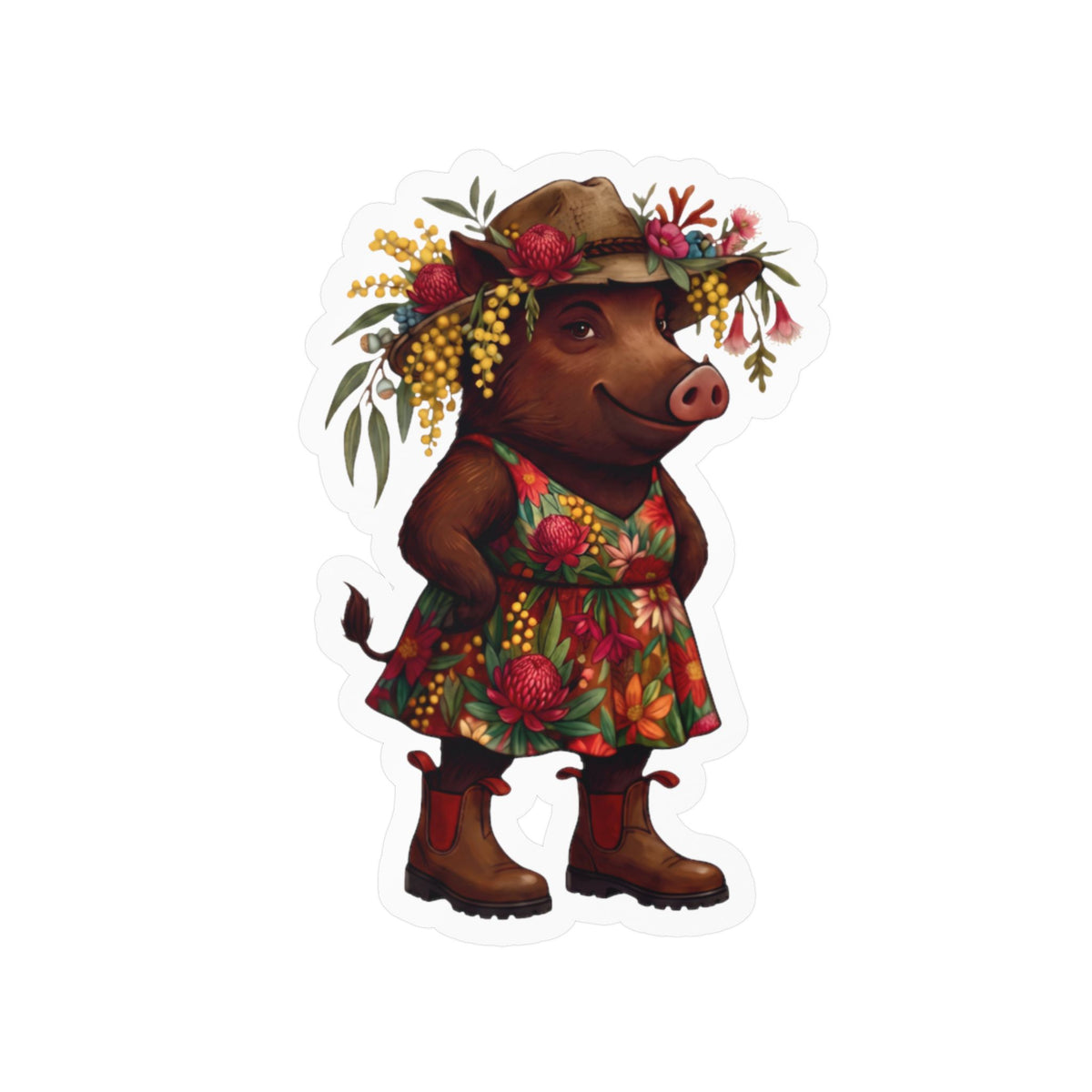Boho Floral 'Bush Pig' Kiss-Cut Vinyl Sticker