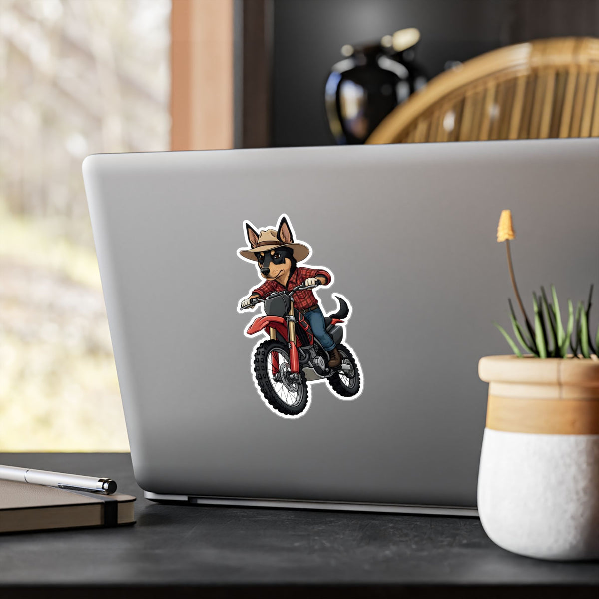 Dirt Bike Kelpie Vinyl Sticker — Kiss-Cut Decal for Helmets, Laptops & Water Bottles