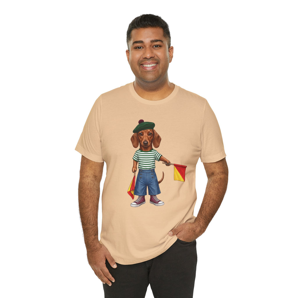 Semaphore Dachshund Graphic Unisex T-Shirt – Letter B | Maritime Signal Dog Tee
