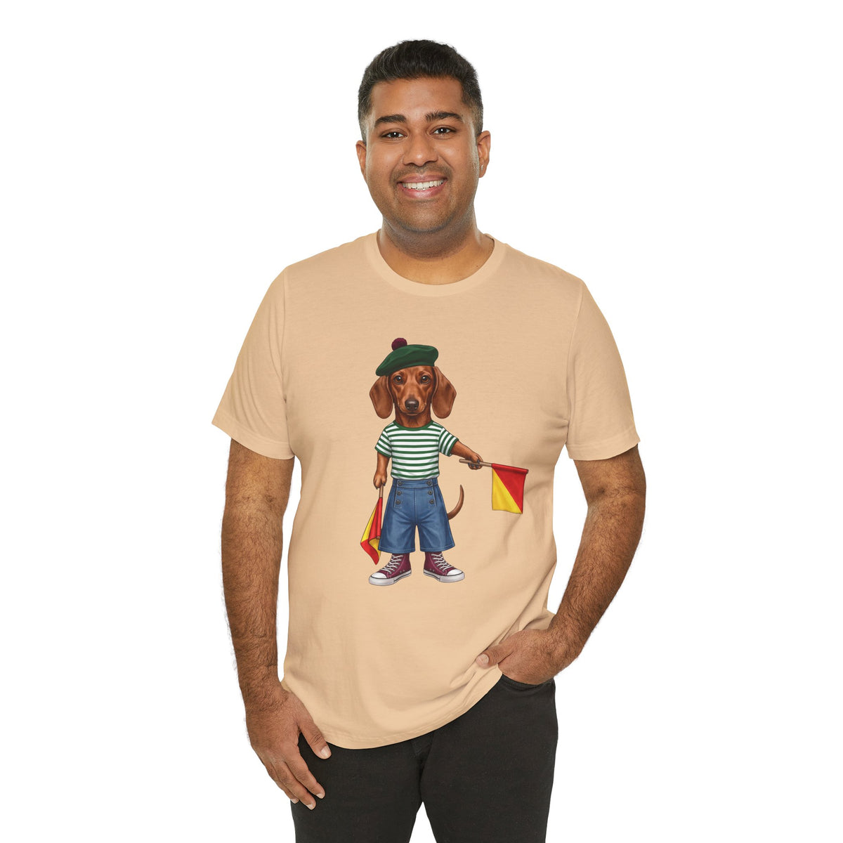 Semaphore Dachshund Graphic Unisex T-Shirt – Letter B | Maritime Signal Dog Tee