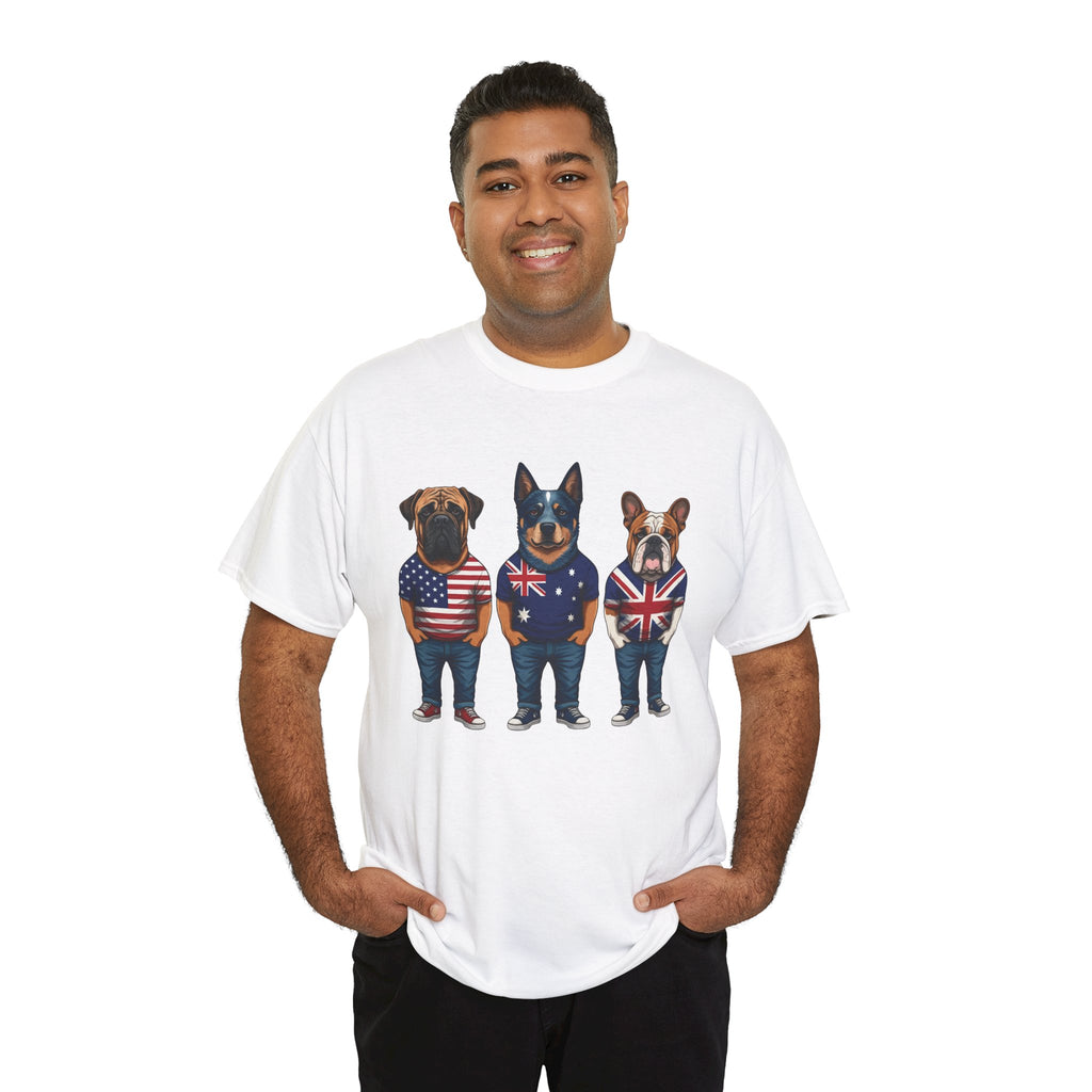 AUKUS Line-Up Tee - USA, Australia & UK Flag Dogs