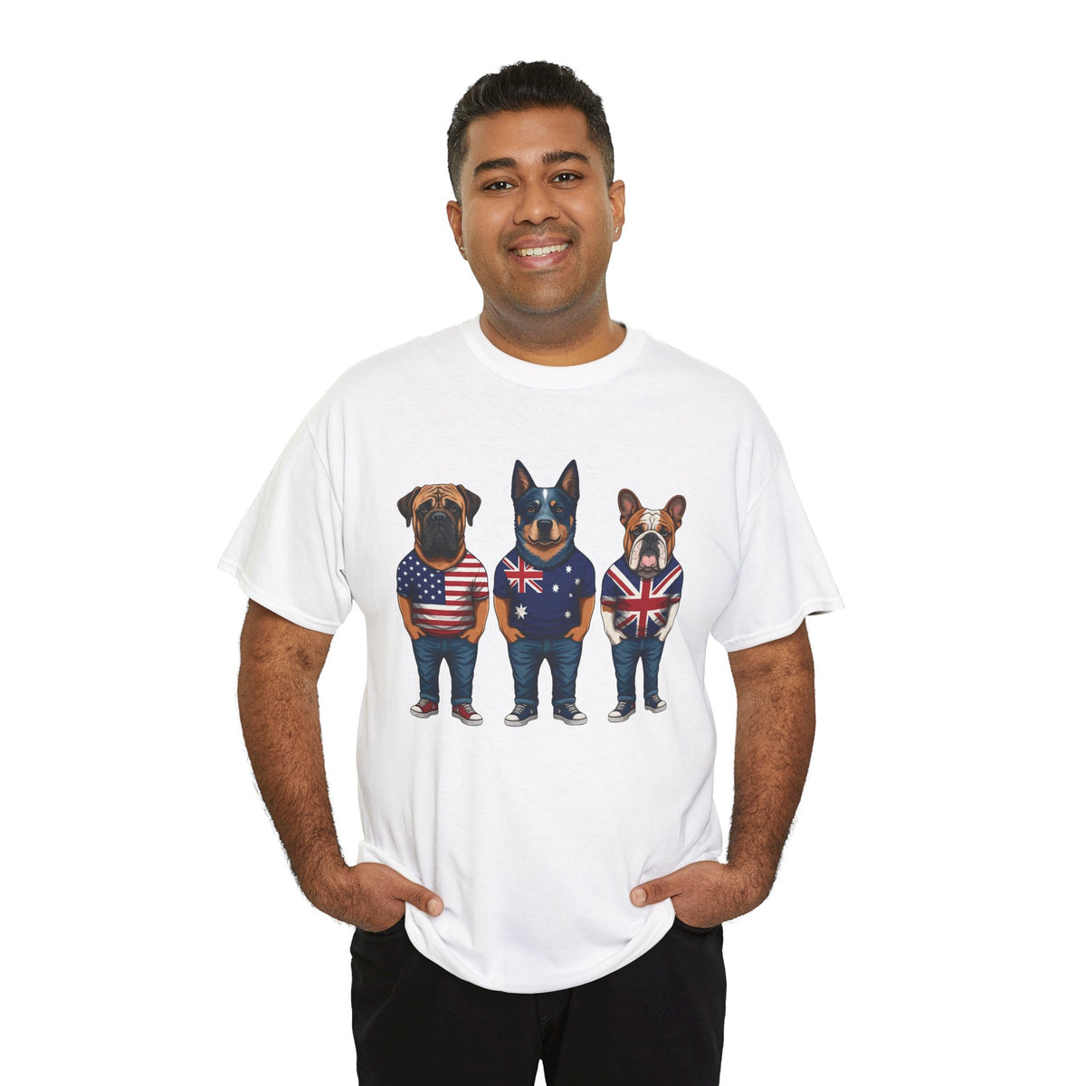 AUKUS Line-Up Tee - USA, Australia & UK Flag Dogs