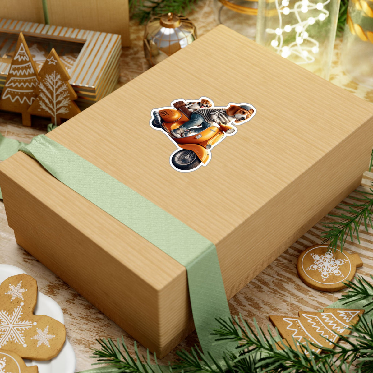 Beagle on Orange Vespa Kiss-Cut Vinyl Decal — Cute ‘La Dolce Vita’ Scooter Sticker