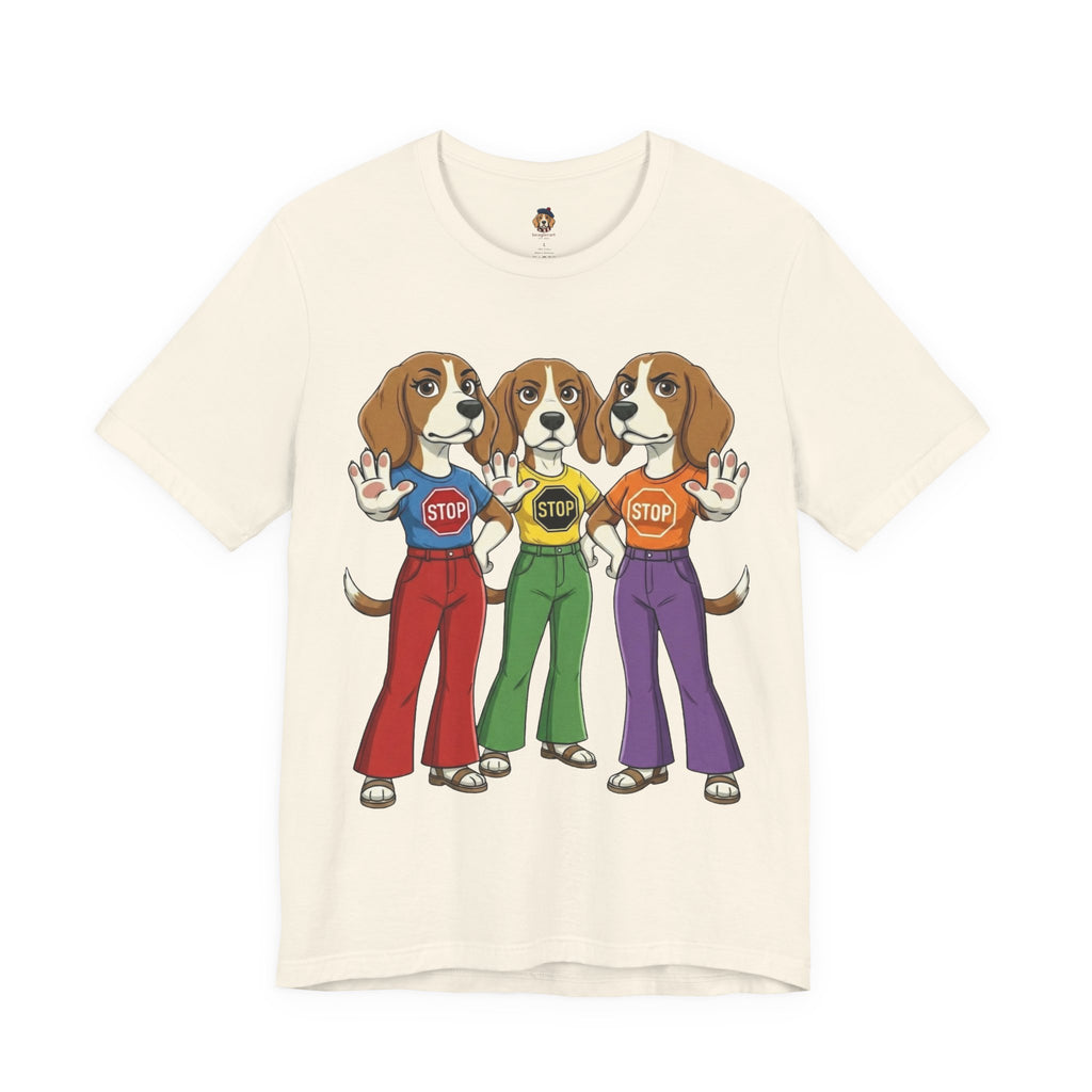 Beagle Stop Sign Trio T-Shirt — Say No to Gender Violence