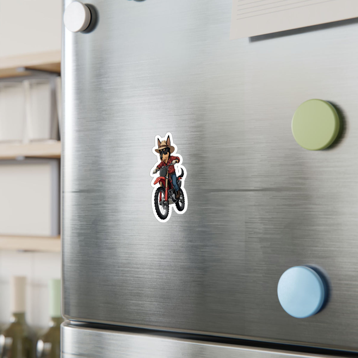 Dirt Bike Kelpie Vinyl Sticker — Kiss-Cut Decal for Helmets, Laptops & Water Bottles