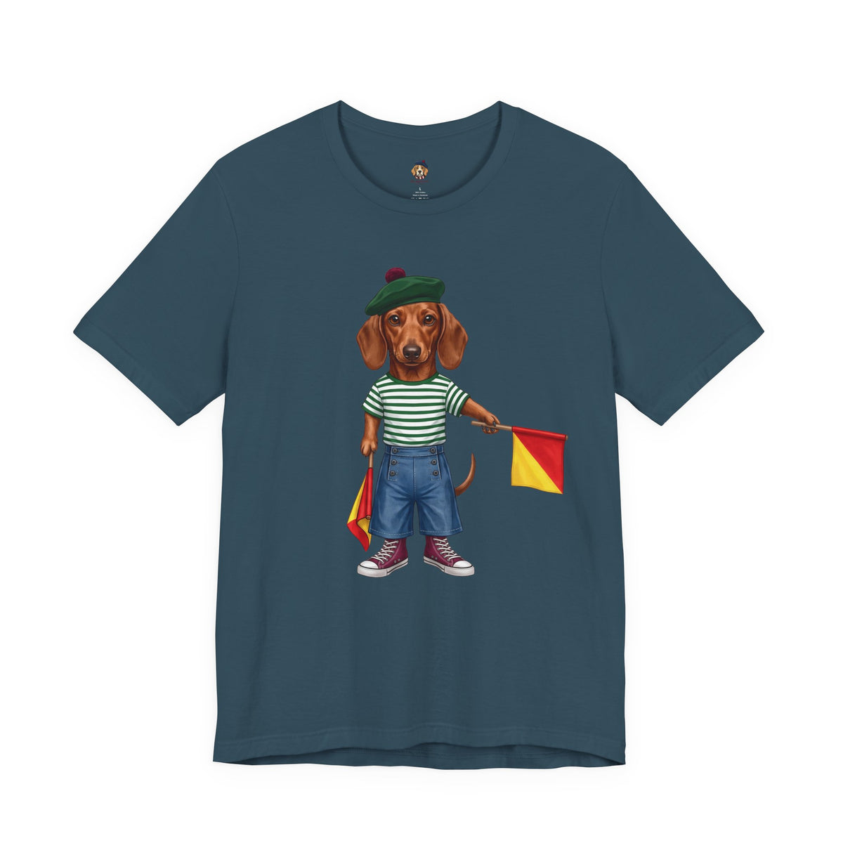 Semaphore Dachshund Graphic Unisex T-Shirt – Letter B | Maritime Signal Dog Tee