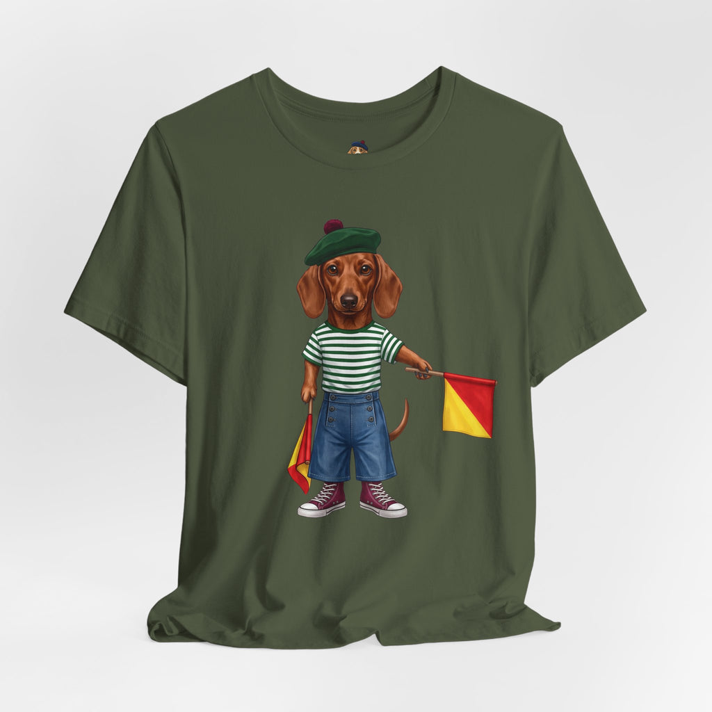 Semaphore Dachshund Graphic Unisex T-Shirt – Letter B | Maritime Signal Dog Tee