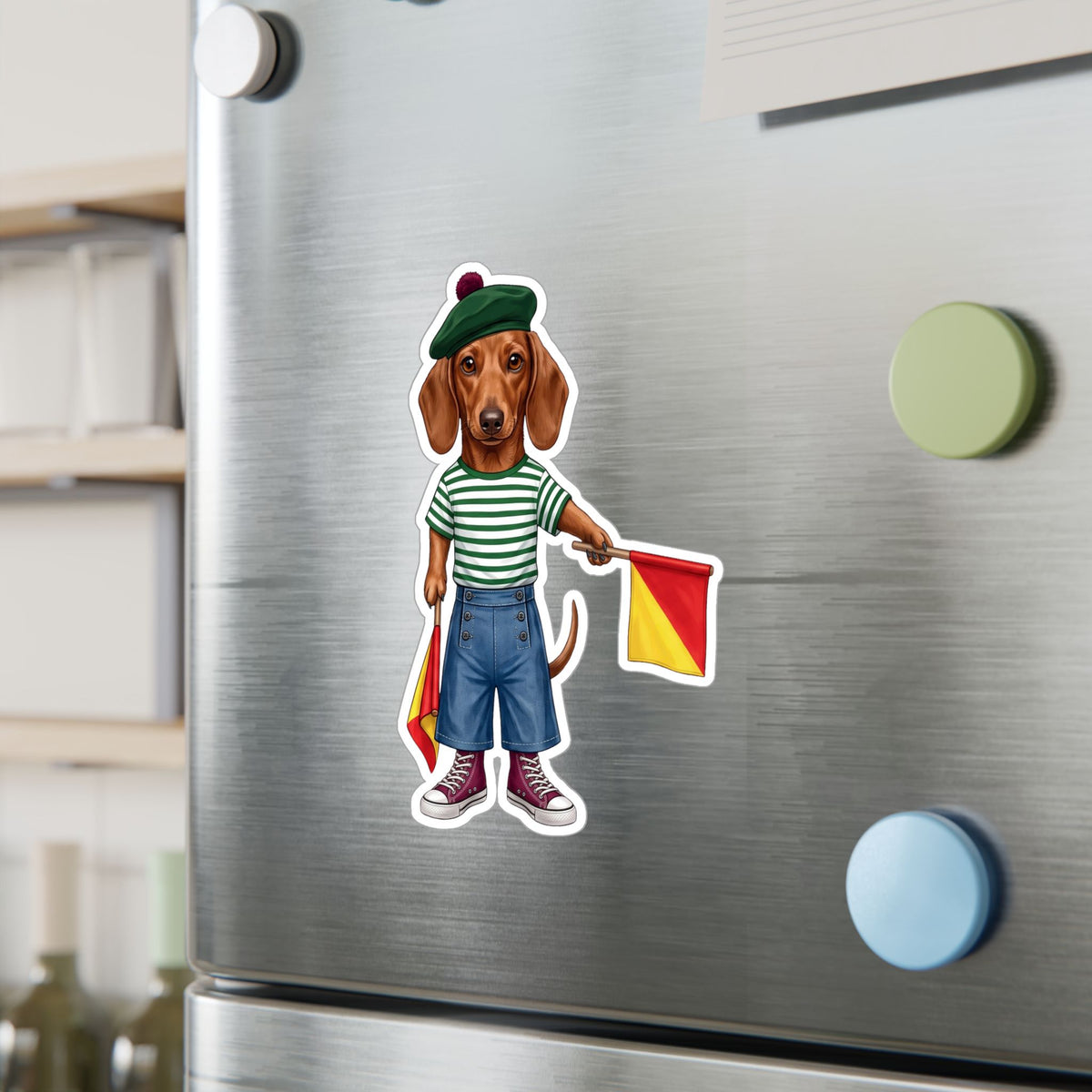 Semaphore Dachshund Vinyl Sticker - Letter B
