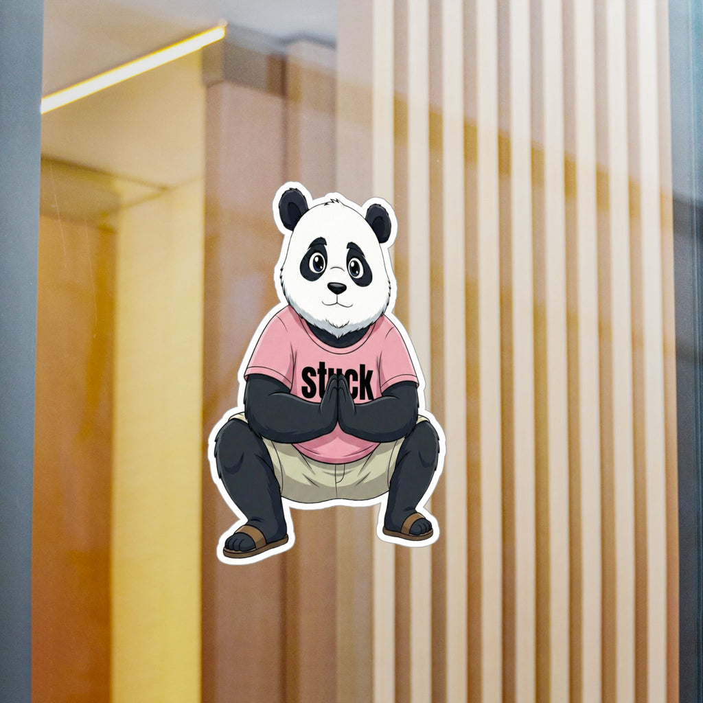 Stuck Panda Vinyl Sticker – Waterproof Zen Yoga Decal for Laptops & Water Bottles