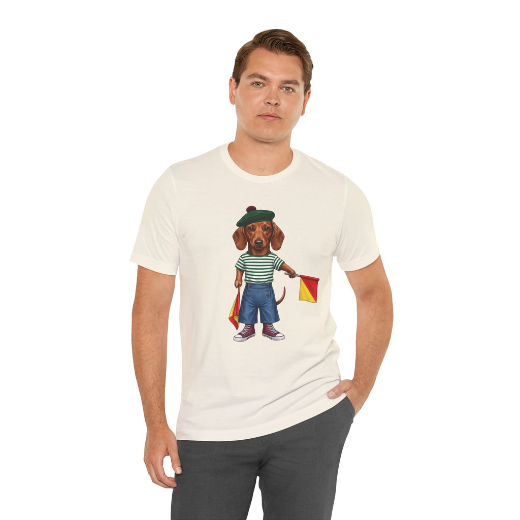 Semaphore Dachshund Graphic Unisex T-Shirt – Letter B | Maritime Signal Dog Tee