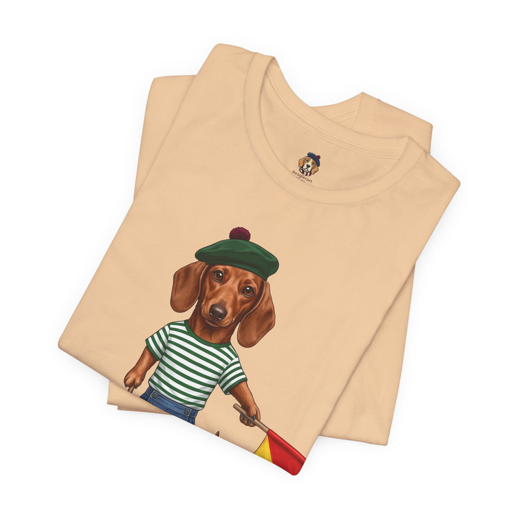 Semaphore Dachshund Graphic Unisex T-Shirt – Letter B | Maritime Signal Dog Tee