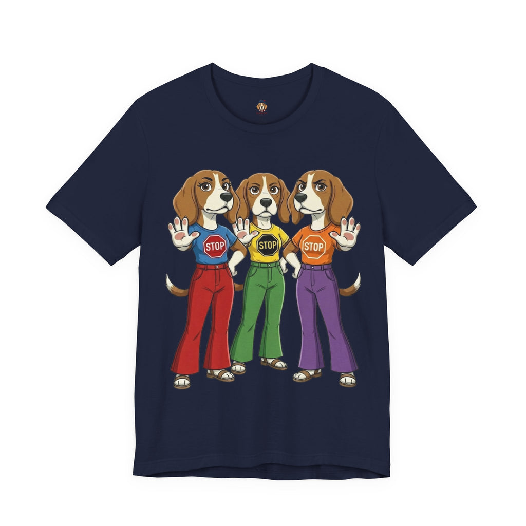 Beagle Stop Sign Trio T-Shirt — Say No to Gender Violence