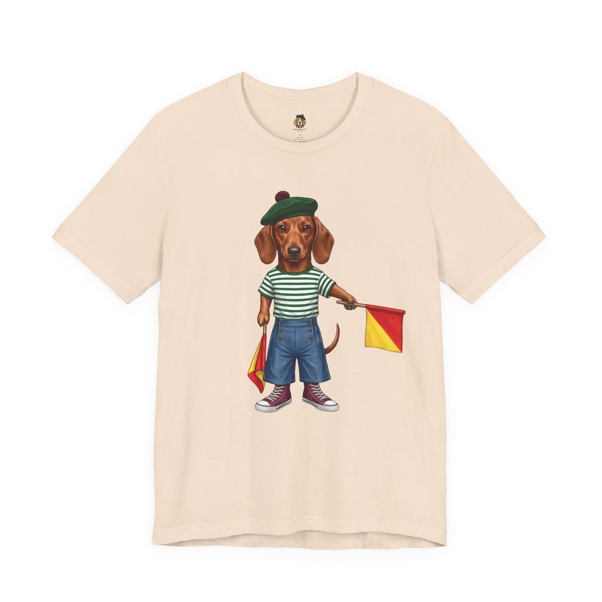 Semaphore Dachshund Graphic Unisex T-Shirt – Letter B | Maritime Signal Dog Tee
