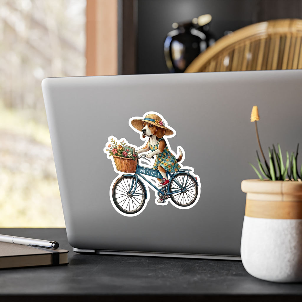 Policy Cycle Dog on Bicycle Vinyl Decal