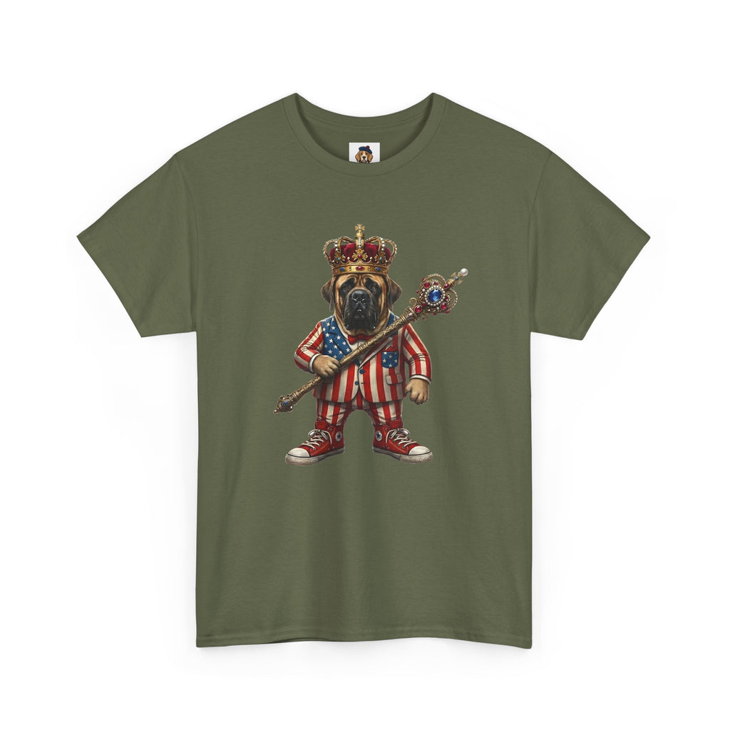 No Kings tee — Stars & Stripes American Mastiff in Crown (Democracy Reminder)