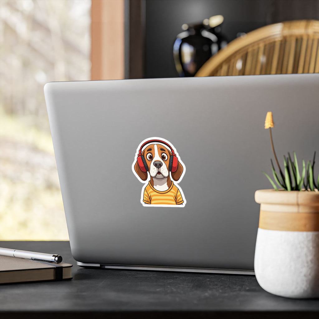 The Startled Hound - Beagle with Headphones Kiss-Cut Vinyl Sticker