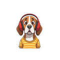 Beagle with Headphones Vinyl Sticker — Cute Startled Dog Decal for Laptops & Water Bottles