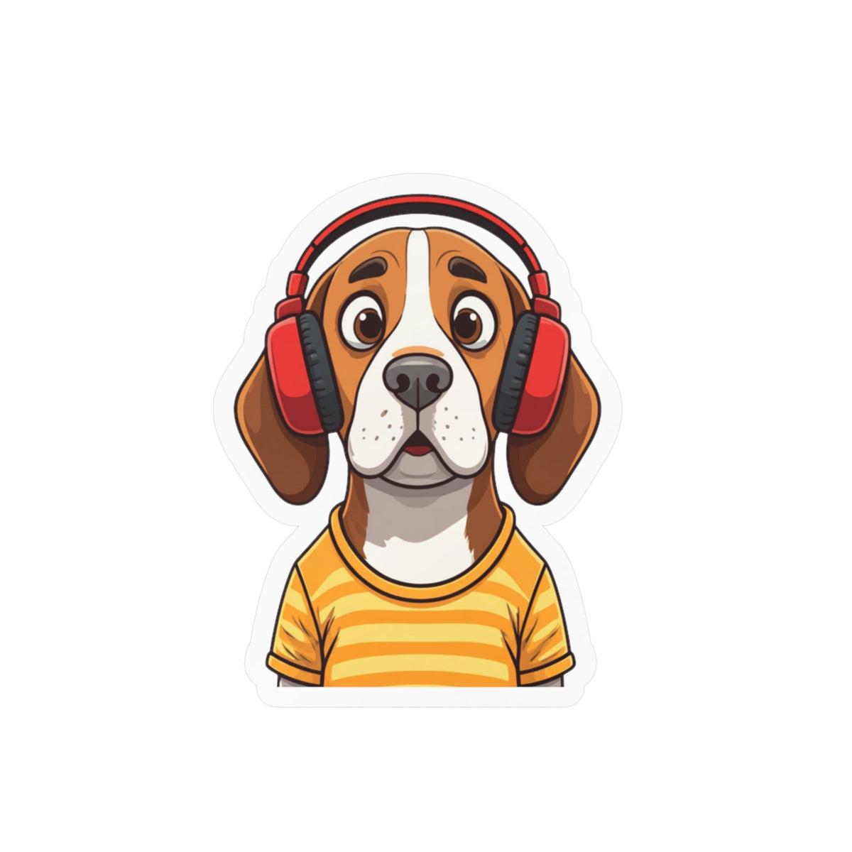 Beagle with Headphones Vinyl Sticker — Cute Startled Dog Decal for Laptops & Water Bottles