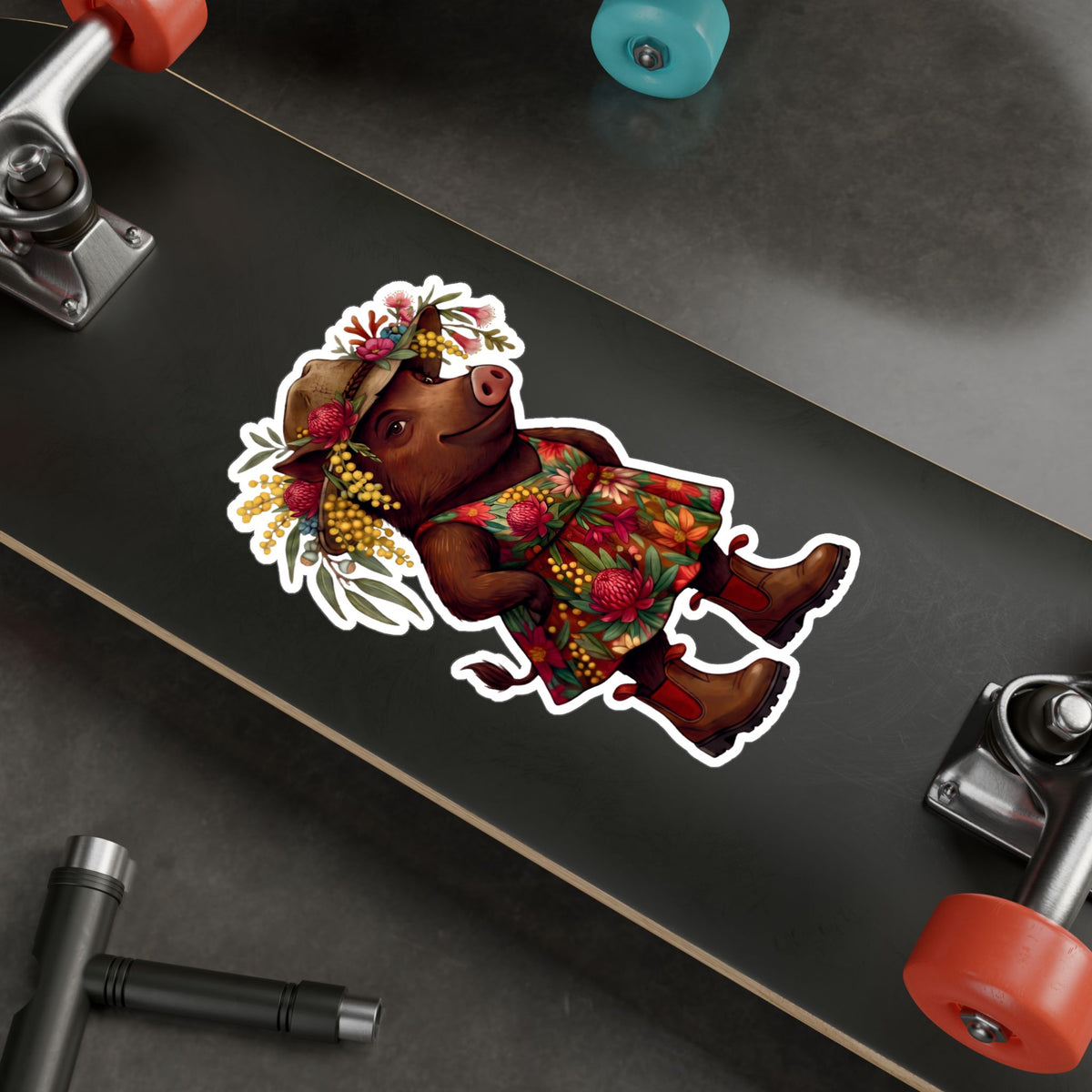 Boho Floral 'Bush Pig' Kiss-Cut Vinyl Sticker