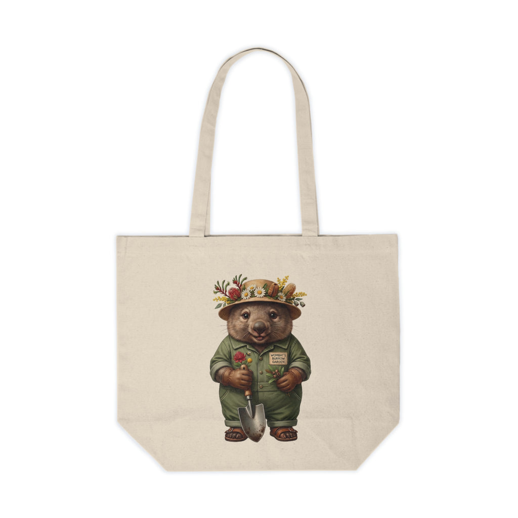 Wombat Gardener Canvas Tote Bag - Australian Flora & Fauna Botanical Market Tote