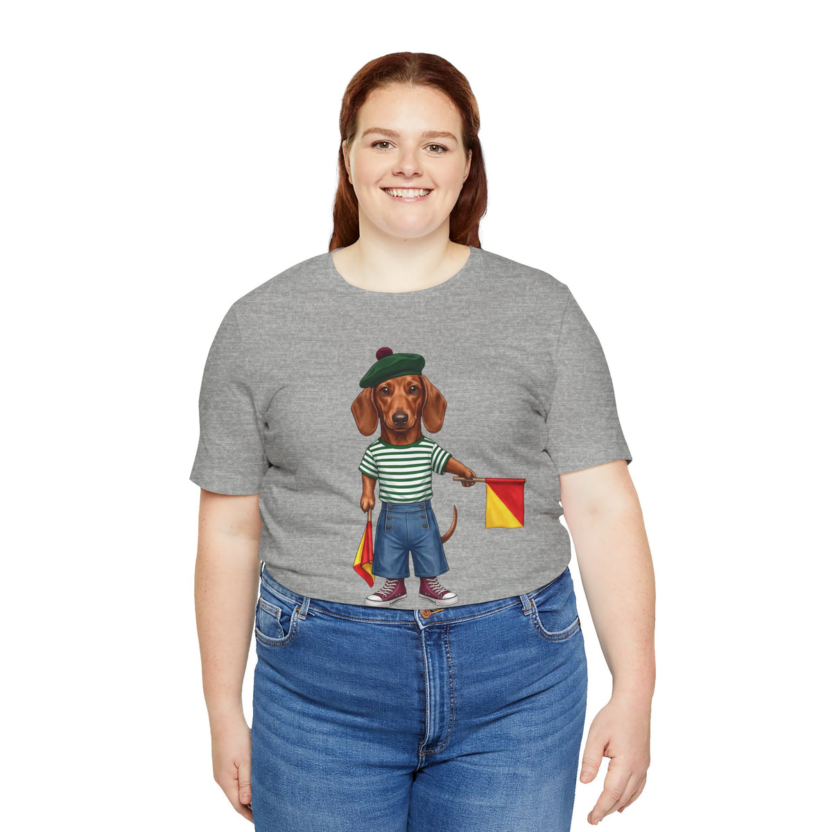 Semaphore Dachshund Graphic Unisex T-Shirt – Letter B | Maritime Signal Dog Tee