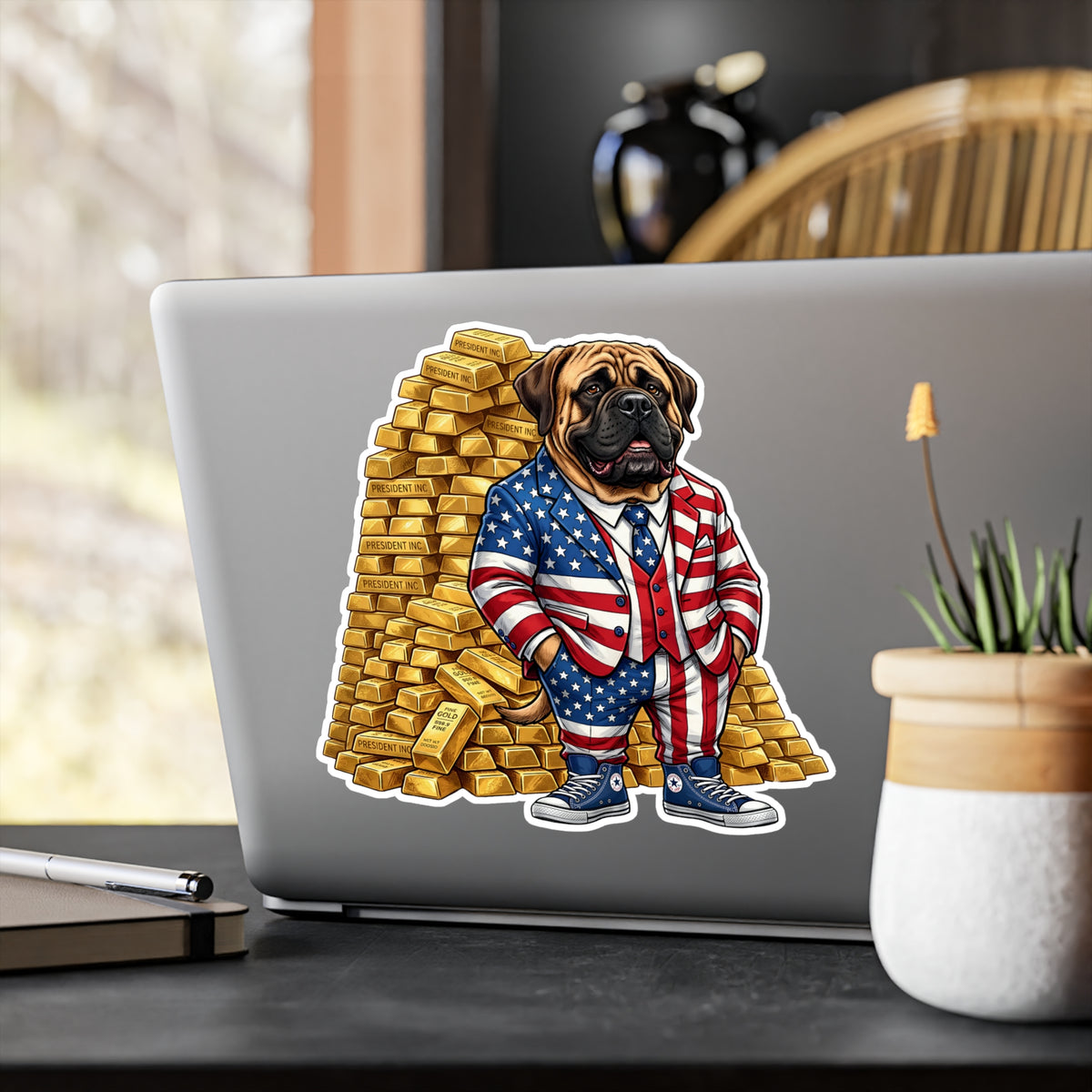 President Inc. - Satirical American Mastiff Gold Vault Vinyl Sticker