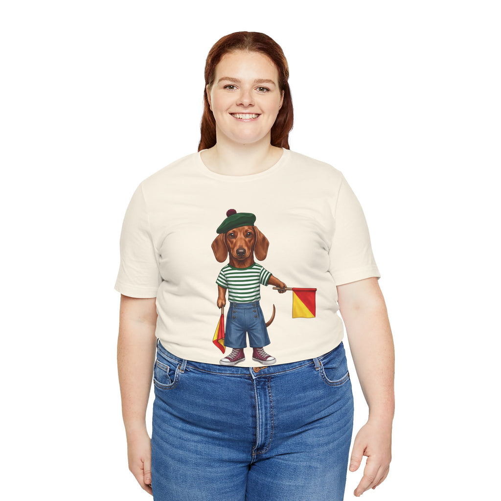 Semaphore Dachshund Graphic Unisex T-Shirt – Letter B | Maritime Signal Dog Tee